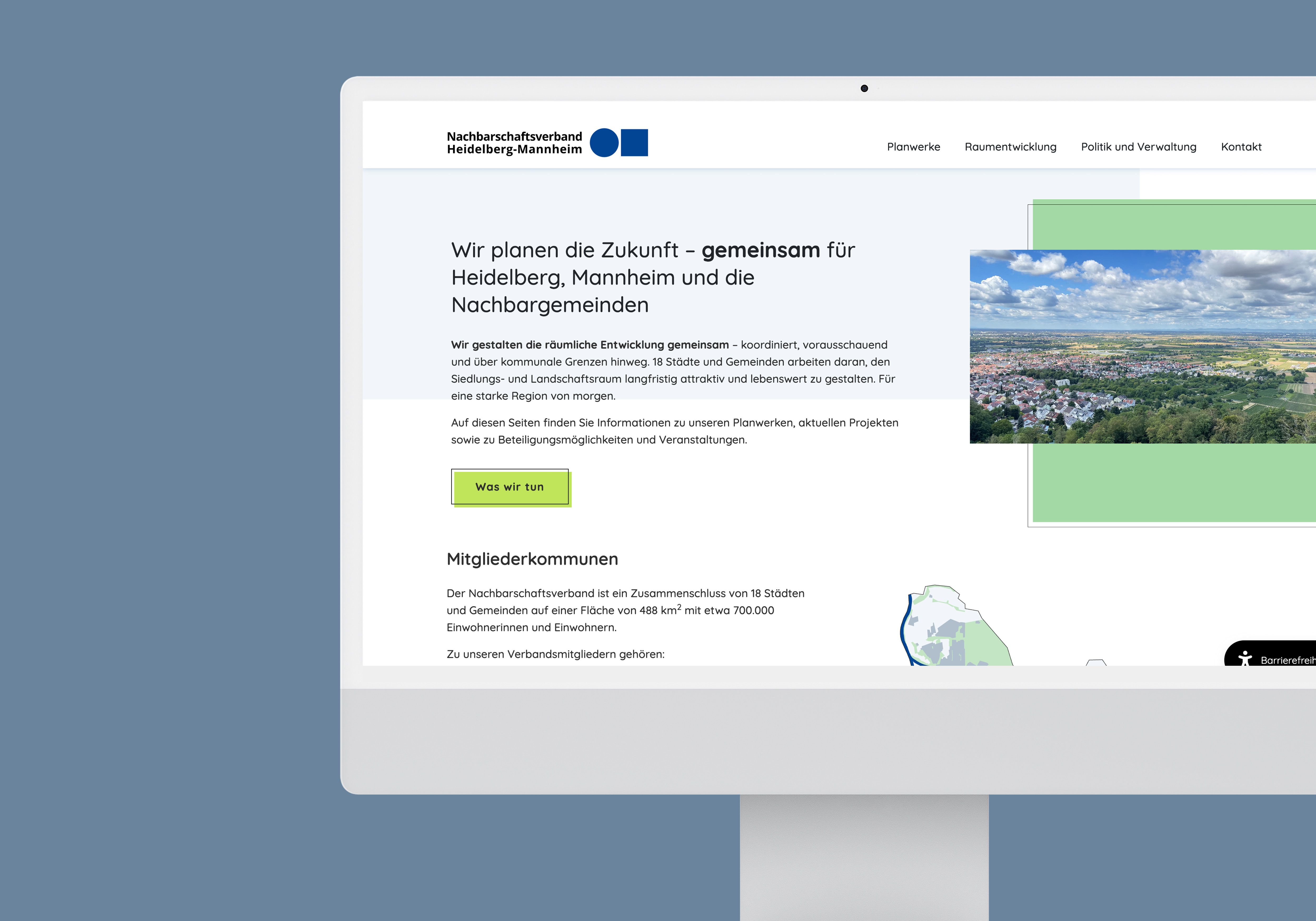 Ein Computerbildschirm zeigt die Startseite vom Nachbarschaftsverband Heidelberg-Mannheim
