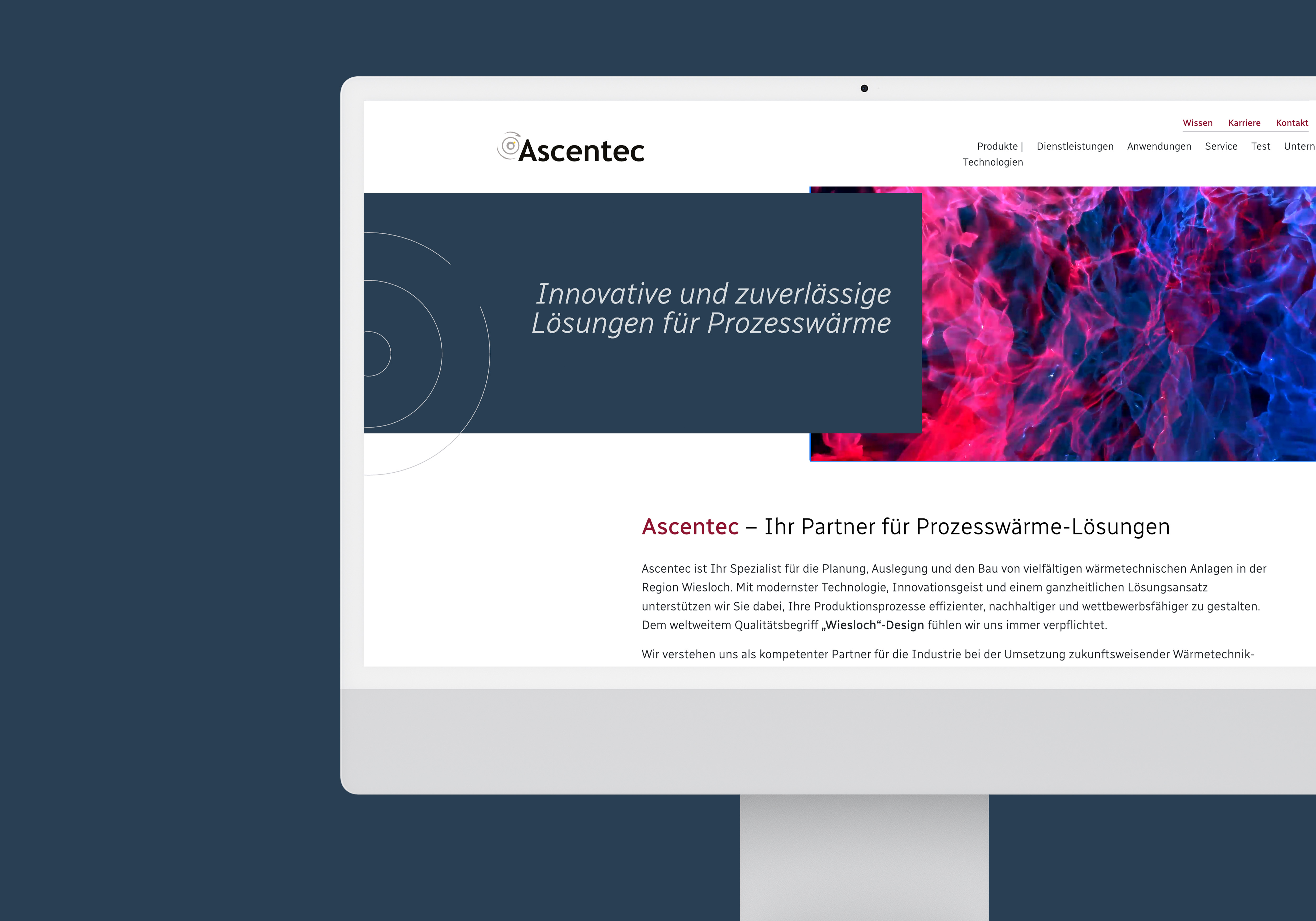 Ein Computerbildschirme, der die Startseite von Ascentec zeigt