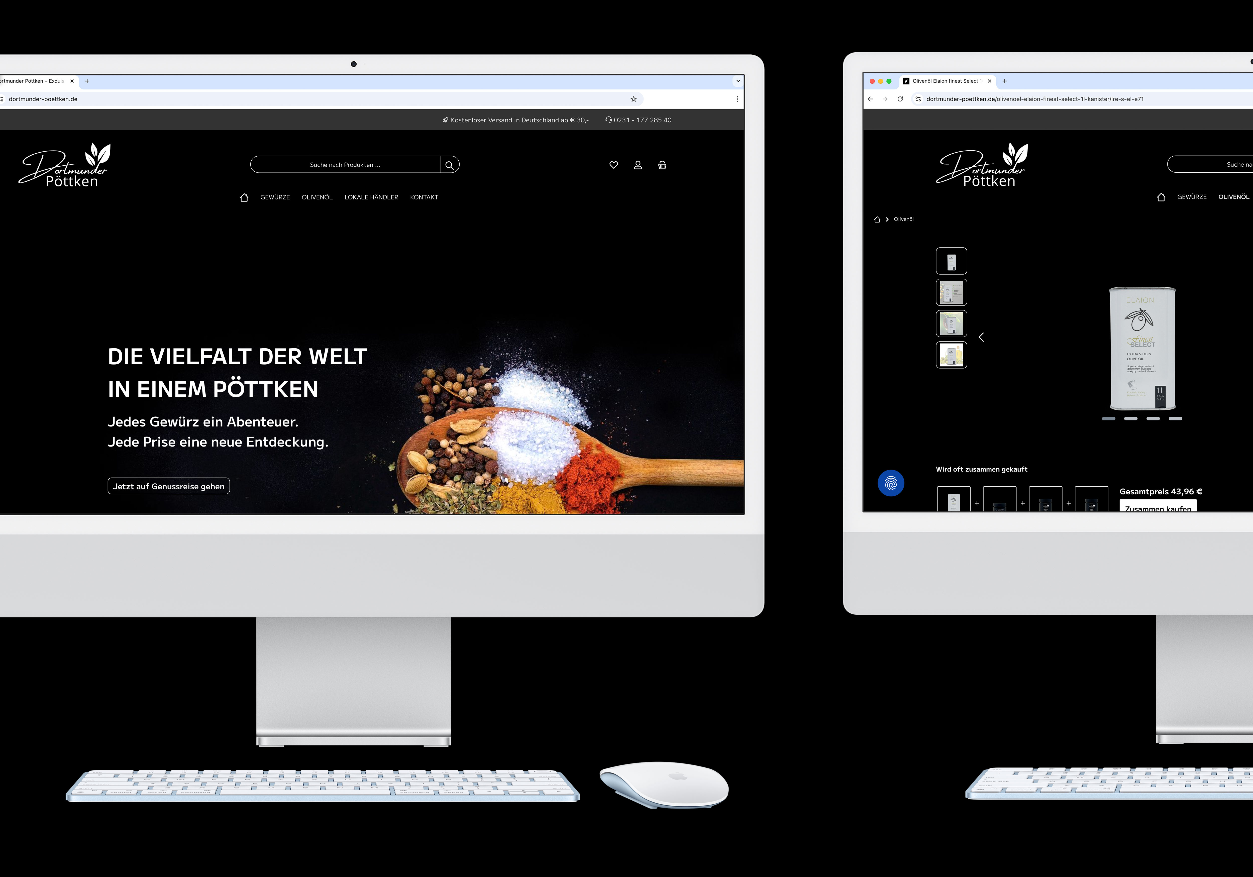 Zwei Computer mit Ansichten der Dortmunder-Poettken-Webseite.